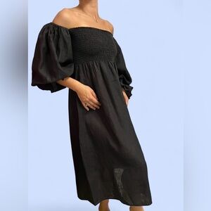 SLEEPER Black Long Sleeve LINEN Dress